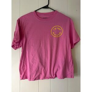 Mighty Fine Pink Graphic T-Shirt "I'm Fine Everything's Fine" Smiley Medium